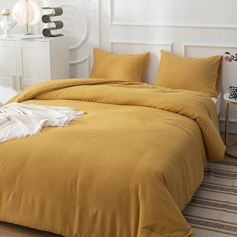 CLOTHKNOW Mustard Yellow King Size Comforter Set 3Pcs Yellow Bedding Comforter Sets Soft All Season Cozy Turmeric Comforter with 2 x Pillow Cases - Image 3